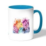 كوب قهوة بمقبض ازرق فاتح بتصميم حمار وحشي ملون