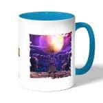 كوب قهوة بمقبض ازرق فاتح بتصميم دكتور ستون امل العالم