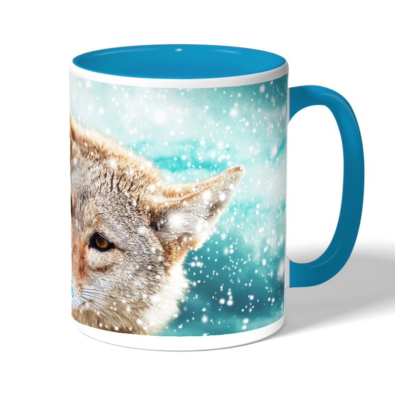 كوب قهوة بمقبض ازرق فاتح بتصميم ذئب كوب قهوة بمقبض ازرق فاتح بتصميم ذئب