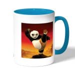 كوب قهوة بمقبض ازرق فاتح بتصميم ركله كونغ فو باندا