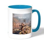 كوب قهوة بمقبض ازرق فاتح بتصميم رماية أسهم إلوي هورايزن زيرو داون