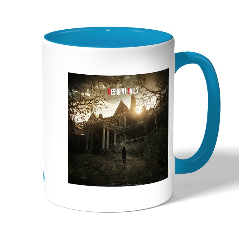 كوب قهوة بمقبض ازرق فاتح بتصميم ريزدنت إيفل 2 كوب قهوة بمقبض ازرق فاتح بتصميم ريزدنت إيفل 2