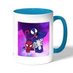 كوب قهوة بمقبض ازرق فاتح بتصميم  سبيدر مان رسم