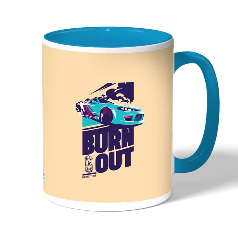 كوب قهوة بمقبض ازرق فاتح بتصميم سيارة سباق كوب قهوة بمقبض ازرق فاتح بتصميم سيارة سباق