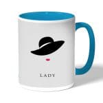 كوب قهوة بمقبض ازرق فاتح بتصميم سيدة