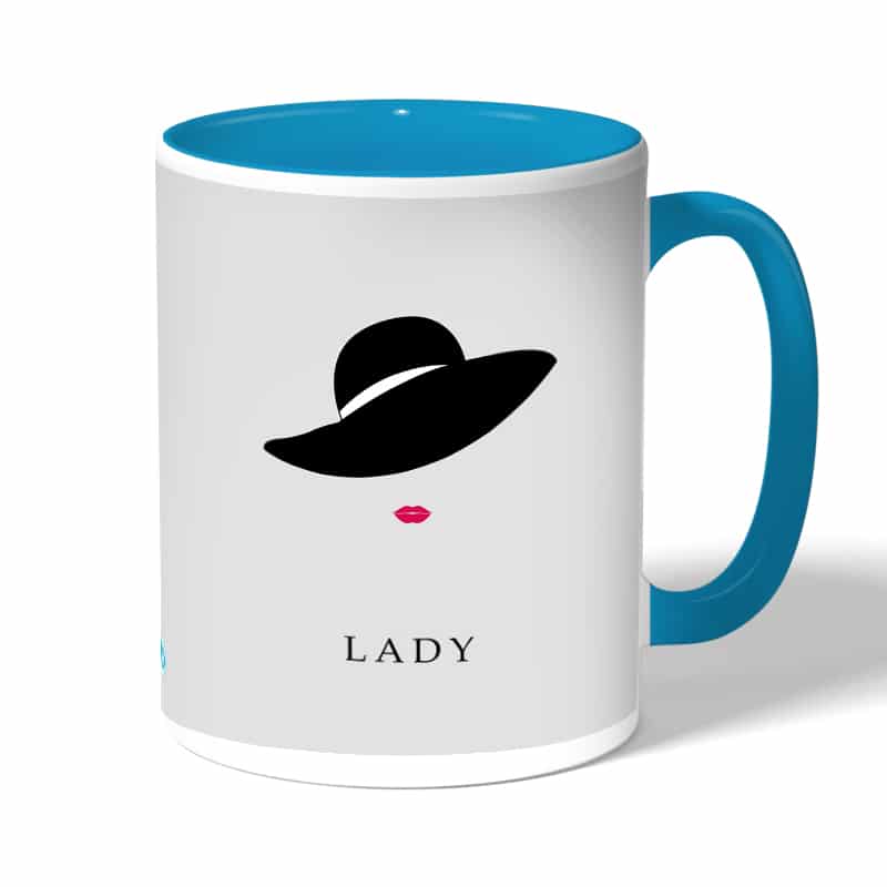 كوب قهوة بمقبض ازرق فاتح بتصميم سيدة كوب قهوة بمقبض ازرق فاتح بتصميم سيدة