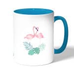 كوب قهوة بمقبض ازرق فاتح بتصميم طائر الفلامنجو