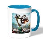 كوب قهوة بمقبض ازرق فاتح بتصميم عائلة كونغ فو باندا