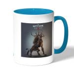 كوب قهوة بمقبض ازرق فاتح بتصميم عفريت ذا ويتشر 3 وايلد هانت