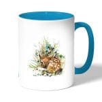 كوب قهوة بمقبض ازرق فاتح بتصميم غزال صغير