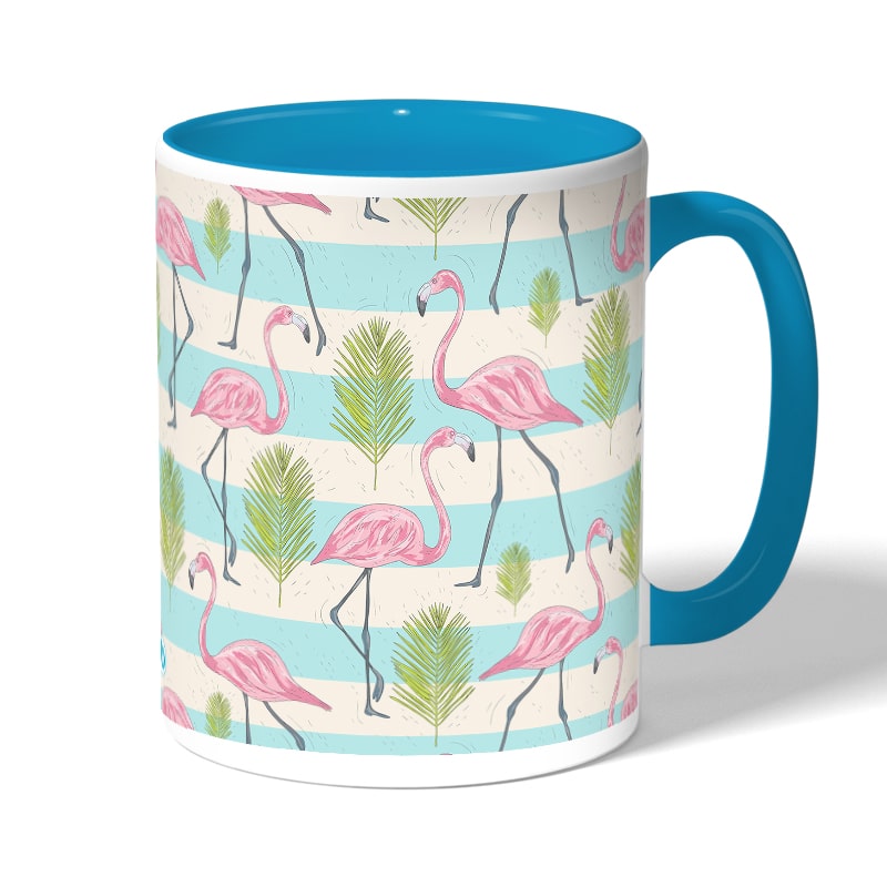كوب قهوة بمقبض ازرق فاتح بتصميم فلامنغو الاستوائية كوب قهوة بمقبض ازرق فاتح بتصميم فلامنغو الاستوائية