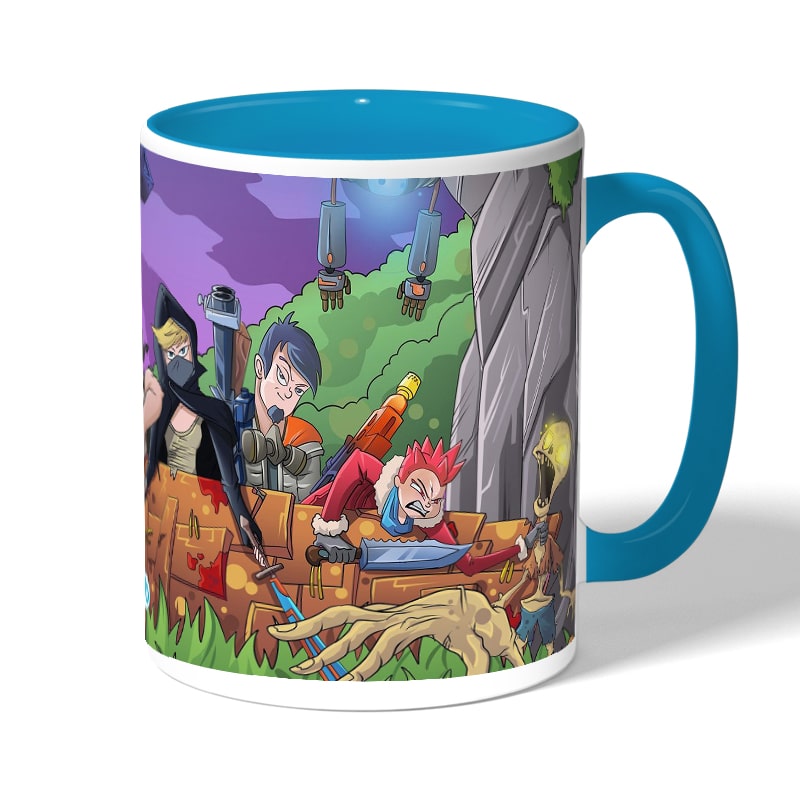 كوب قهوة بمقبض ازرق فاتح بتصميم فورت نايت رسم كوب قهوة بمقبض ازرق فاتح بتصميم فورت نايت رسم