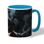 كوب قهوة بمقبض ازرق فاتح بتصميم  قتال الوحوش بلود بورن