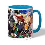 كوب قهوة بمقبض ازرق فاتح بتصميم قتال كل الانميات