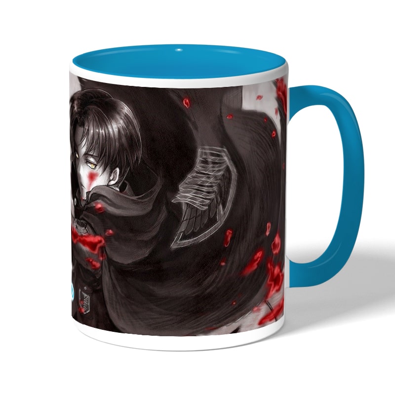 كوب قهوة بمقبض ازرق فاتح بتصميم قتال ليفاي هجوم العمالقة كوب قهوة بمقبض ازرق فاتح بتصميم قتال ليفاي هجوم العمالقة