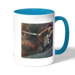 كوب قهوة بمقبض ازرق فاتح بتصميم قتال مع العملاق الضخم هجوم العمالقة