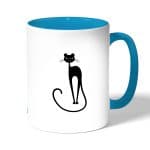 كوب قهوة بمقبض ازرق فاتح بتصميم قطه انيقه