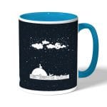 كوب قهوة بمقبض ازرق فاتح بتصميم قمر والنجوم