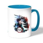 كوب قهوة بمقبض ازرق فاتح بتصميم قوة تنفس الماء قاتل الشياطين