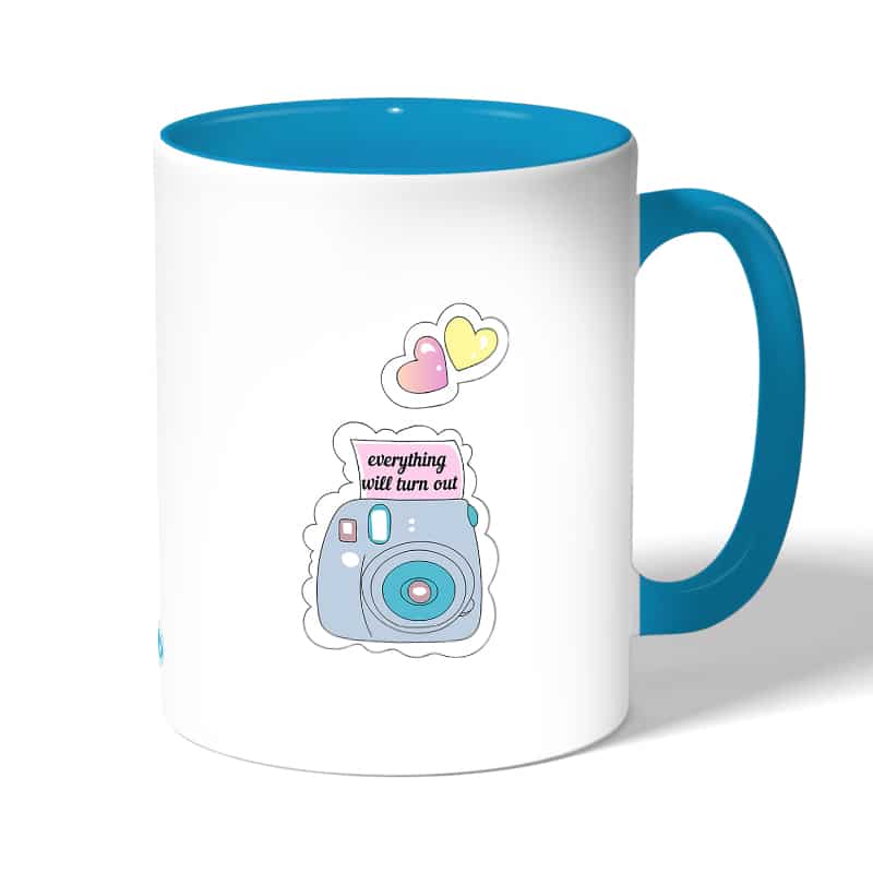 كوب قهوة بمقبض ازرق فاتح بتصميم كرتون كاميرا كوب قهوة بمقبض ازرق فاتح بتصميم كرتون كاميرا