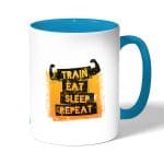 كوب قهوة بمقبض ازرق فاتح بتصميم كن قوي