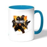 كوب قهوة بمقبض ازرق فاتح بتصميم كول أوف ديوتي بلاك أوبس