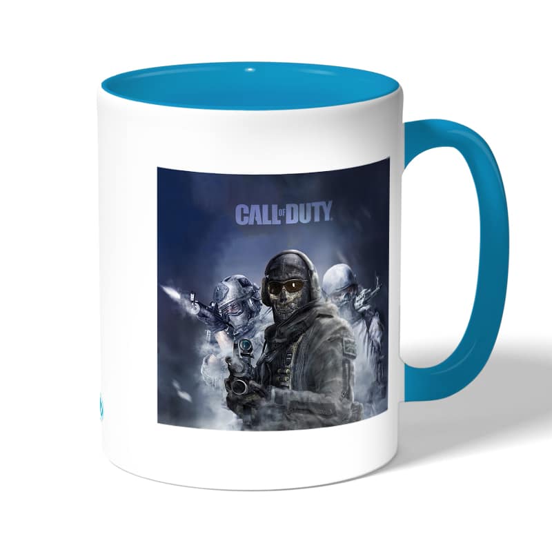 كوب قهوة بمقبض ازرق فاتح بتصميم كول أوف ديوتي تعاون جماعي كوب قهوة بمقبض ازرق فاتح بتصميم كول أوف ديوتي تعاون جماعي