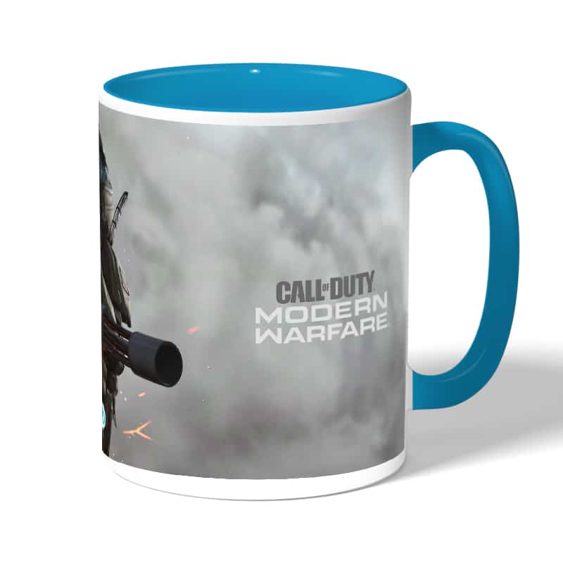 كوب قهوة بمقبض ازرق فاتح بتصميم كول أوف ديوتي مودرن وورفير كوب قهوة بمقبض ازرق فاتح بتصميم كول أوف ديوتي مودرن وورفير