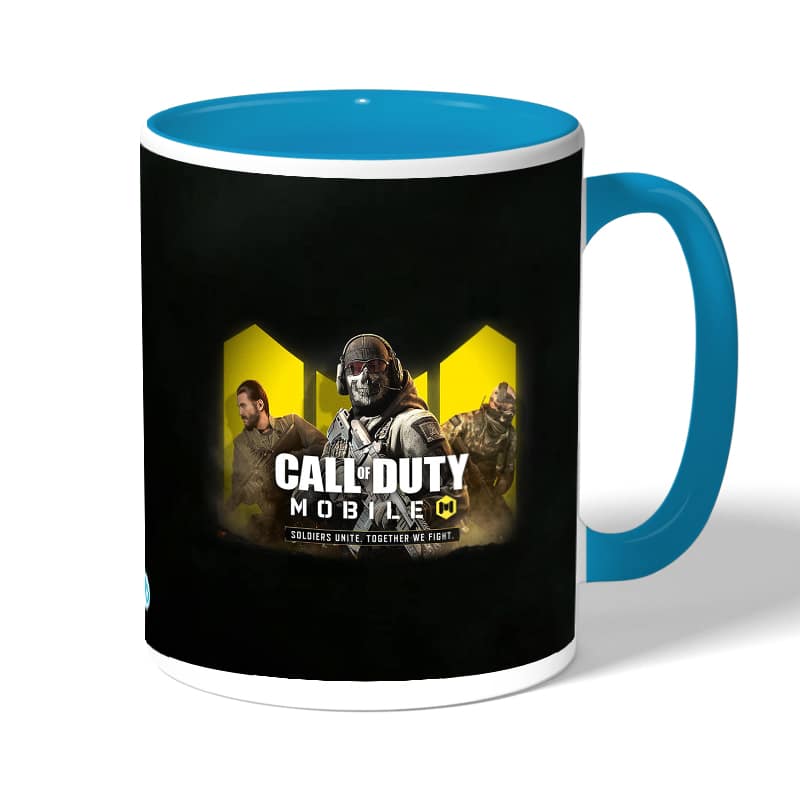 كوب قهوة بمقبض ازرق فاتح بتصميم كول أوف ديوتي كوب قهوة بمقبض ازرق فاتح بتصميم كول أوف ديوتي