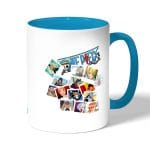 كوب قهوة بمقبض ازرق فاتح بتصميم لحظات مهمه ون بيس