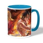 كوب قهوة بمقبض ازرق فاتح بتصميم لوفي سابو إيس ون بيس