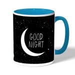كوب قهوة بمقبض ازرق فاتح بتصميم ليله سعيده