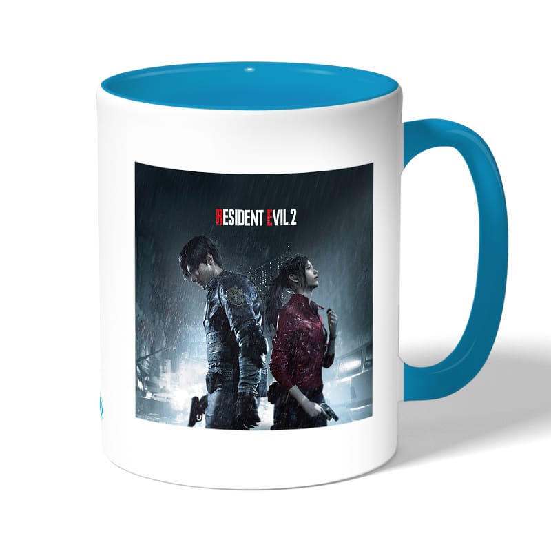 كوب قهوة بمقبض ازرق فاتح بتصميم ليون وكلير رزدنت إيفل 2 كوب قهوة بمقبض ازرق فاتح بتصميم ليون وكلير رزدنت إيفل 2