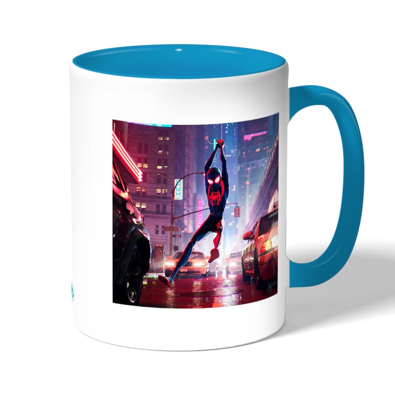 كوب قهوة بمقبض ازرق فاتح بتصميم مايلز مورالز سبايدر مان كوب قهوة بمقبض ازرق فاتح بتصميم مايلز مورالز سبايدر مان