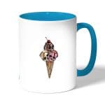 كوب قهوة بمقبض ازرق فاتح بتصميم مثلجات الجماجم