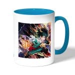 كوب قهوة بمقبض ازرق فاتح بتصميم معركه في أكاديميتي للأبطال