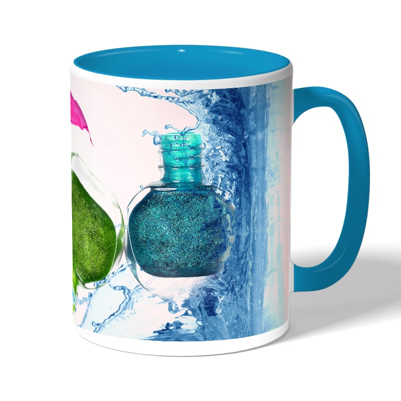 كوب قهوة بمقبض ازرق فاتح بتصميم مناكير كوب قهوة بمقبض ازرق فاتح بتصميم مناكير