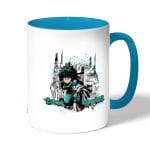 كوب قهوة بمقبض ازرق فاتح بتصميم ميدوريا مانجا أكاديميتي للأبطال