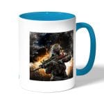 كوب قهوة بمقبض ازرق فاتح بتصميم نيران معارك كول أوف ديوتي