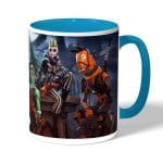 كوب قهوة بمقبض ازرق فاتح بتصميم هالوين فورت نايت