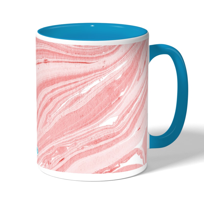 كوب قهوة بمقبض ازرق فاتح بتصميم وردي كوب قهوة بمقبض ازرق فاتح بتصميم وردي