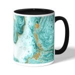 كوب قهوة بمقبض اسود بتصميم أزرق ذهبي