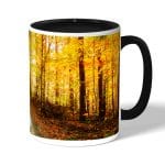 كوب قهوة بمقبض اسود بتصميم أوراق الخريف