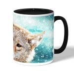 كوب قهوة بمقبض اسود بتصميم ذئب