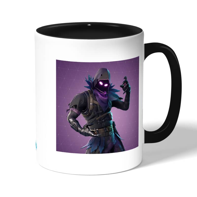 كوب قهوة بمقبض اسود بتصميم رافين فورتنايت كوب قهوة بمقبض اسود بتصميم رافين فورتنايت