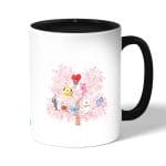 كوب قهوة بمقبض اسود بتصميم شجرة الكرز شخصيات BT21