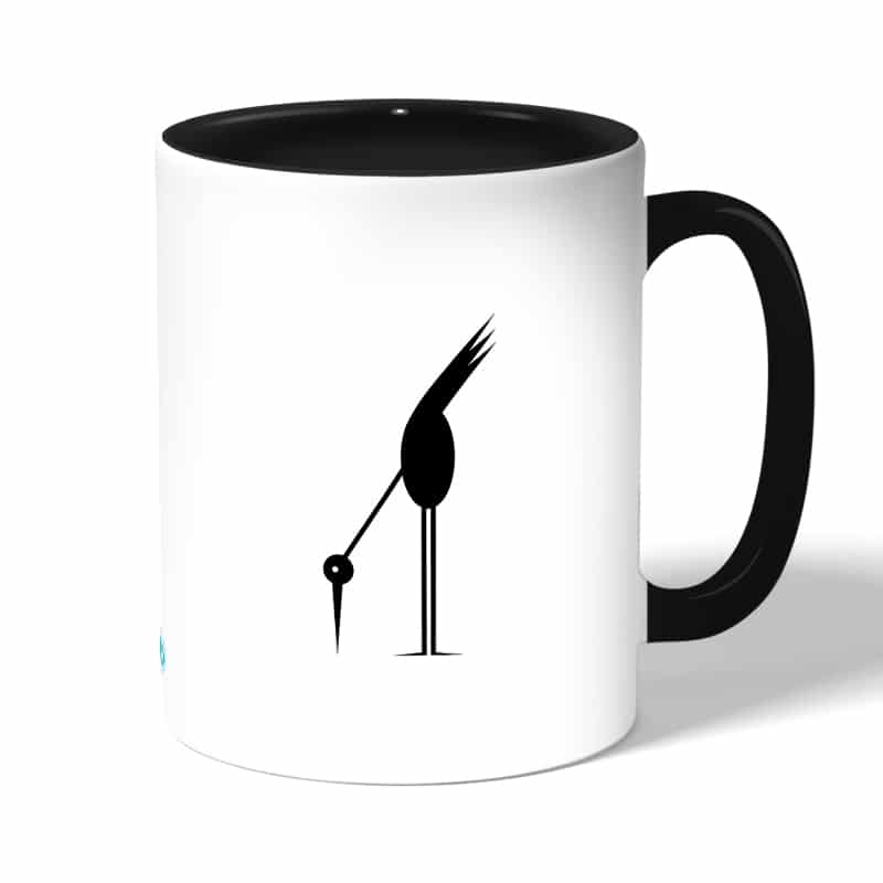 كوب قهوة بمقبض اسود بتصميم طائر أسود كوب قهوة بمقبض اسود بتصميم طائر أسود
