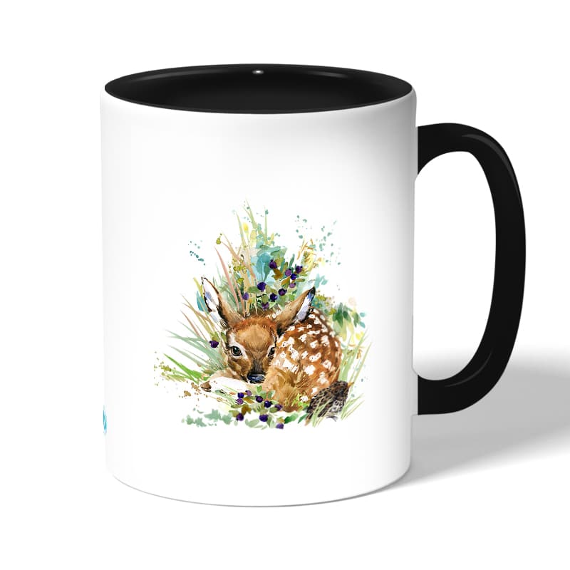 كوب قهوة بمقبض اسود بتصميم غزال صغير كوب قهوة بمقبض اسود بتصميم غزال صغير