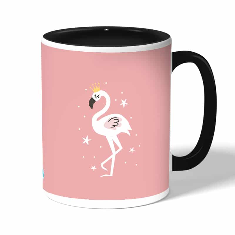 كوب قهوة بمقبض اسود بتصميم فلامنجو بتاج كوب قهوة بمقبض اسود بتصميم فلامنجو بتاج