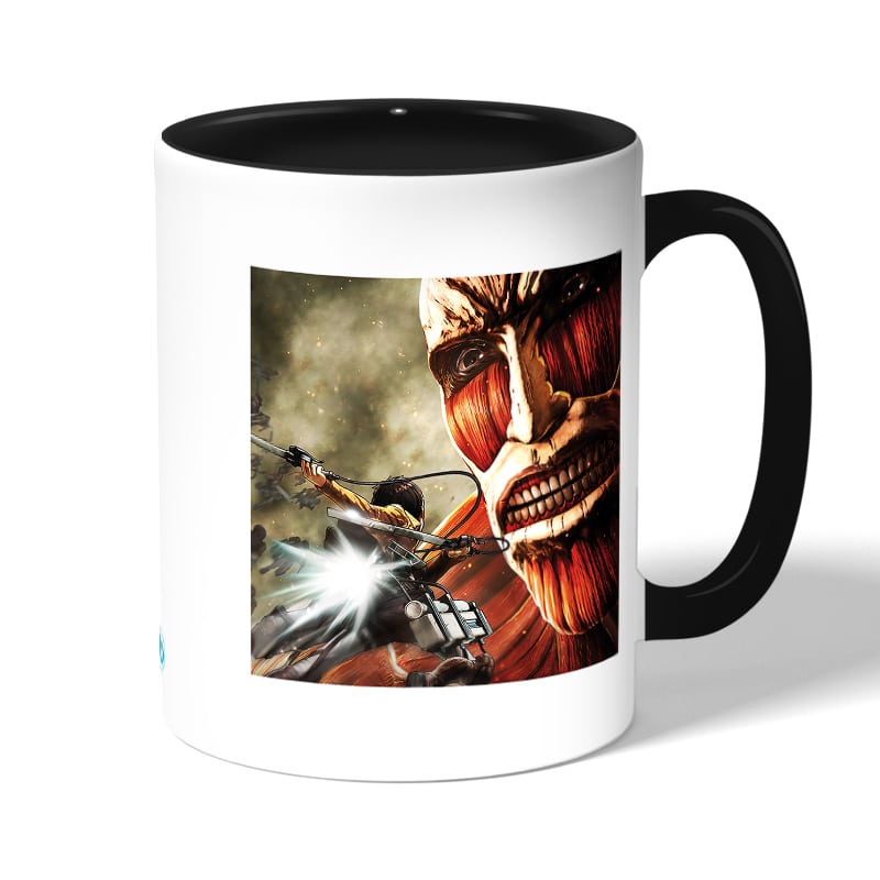 كوب قهوة بمقبض اسود بتصميم قتال مع عملاق هجوم العمالقة كوب قهوة بمقبض اسود بتصميم قتال مع عملاق هجوم العمالقة